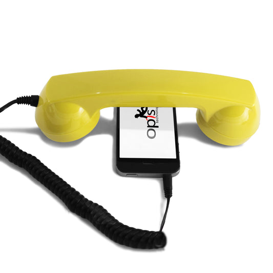 Cellphone Handset Retro/Retro Phone Handset/Aux Phone Handset/Handset for Mobile/Old School Cell Phone/Mobile Receiver/Old Telephone Headset – 60s Micro by Opis Germany (Yellow)